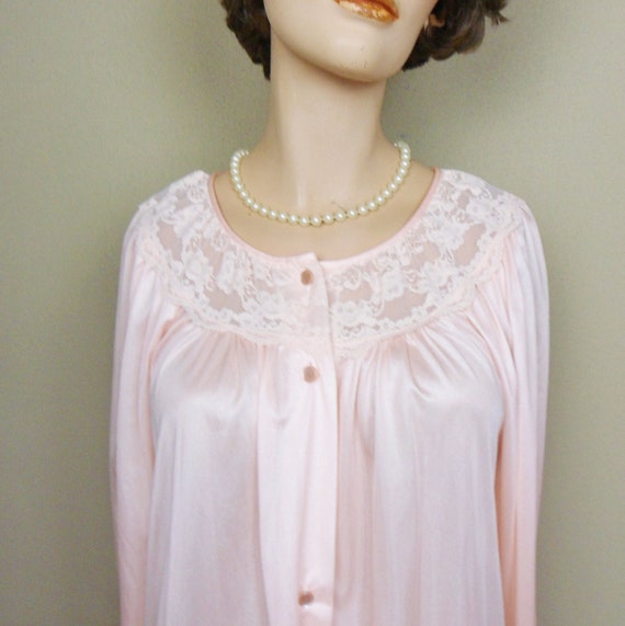 Gilead Pink Nylon Robe, Lacy Sheer Button Down Ho… - image 4