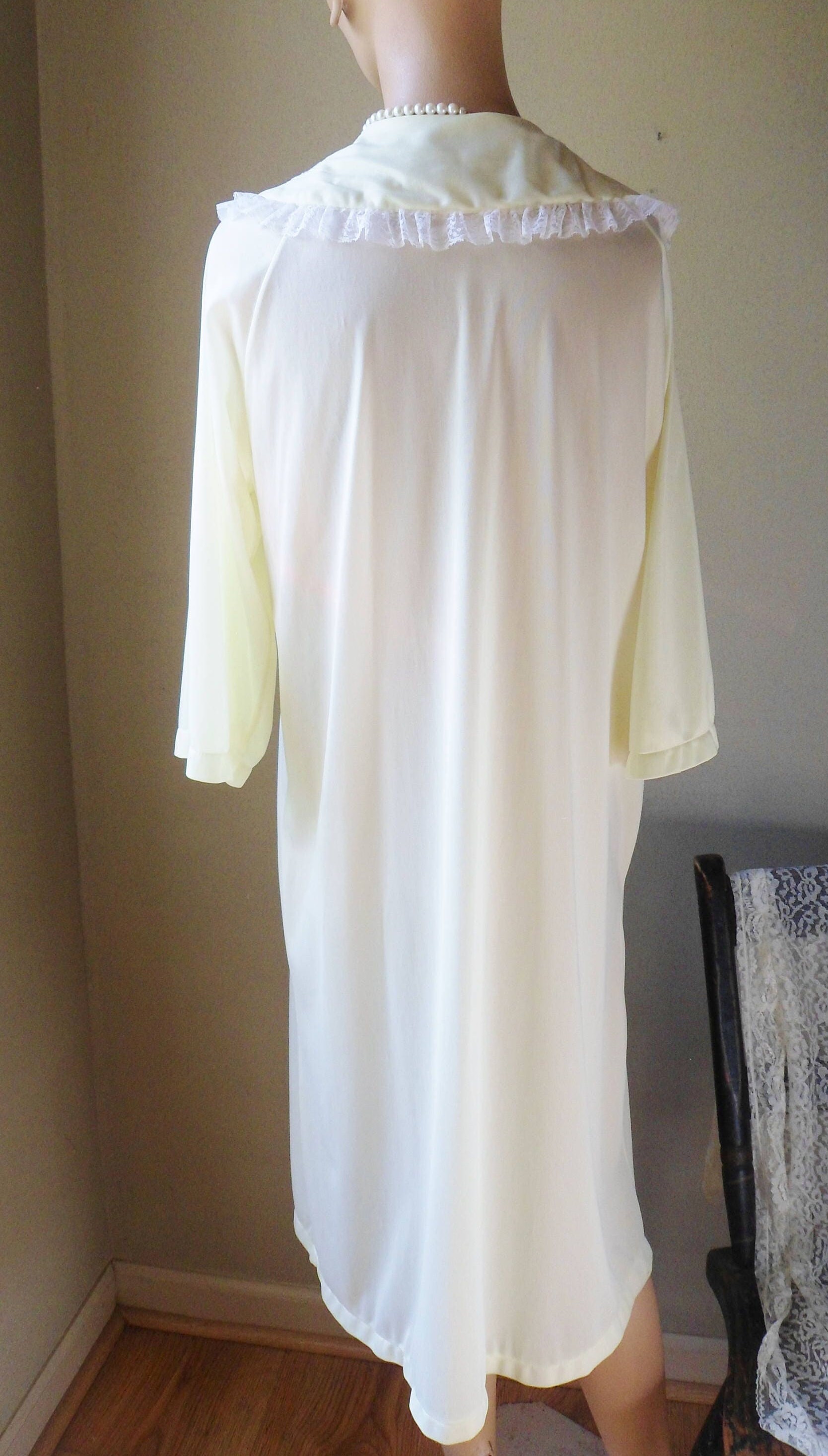 Buy Carole Nylon Robe Vintage Lacy Light Yellow Button Down Robe Size M Online in India Etsy