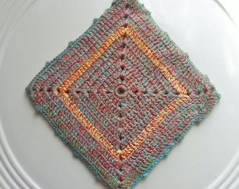 CLEARANCE Hand Crocheted Country Style Pot Holder, Handmade Multi-Colored Farm Hot Pad