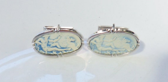Paire De Boutons De Manchettes En Argent Sterling - Motif Pégase, Occasion Bon état