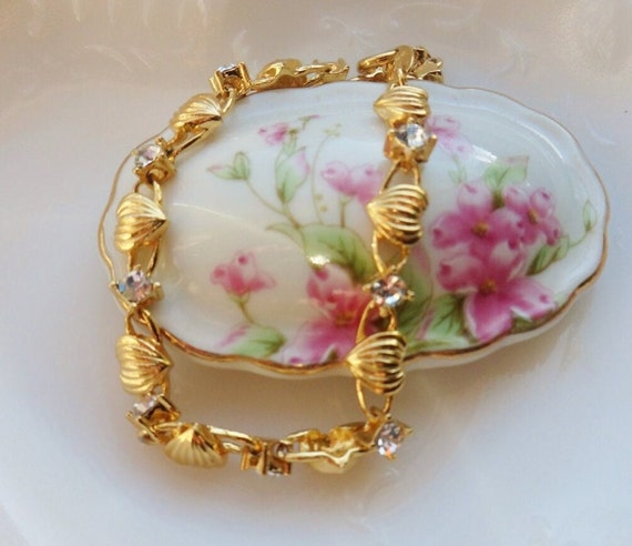Gold Rhinestone Tennis Bracelet, Vintage Avon Gol… - image 2