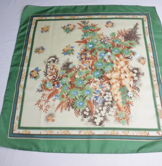 Floral Scarf from Italy, Vintage Green Earthy Pol… - image 7