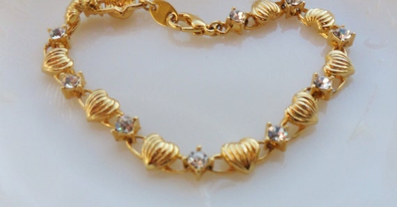 Gold Rhinestone Tennis Bracelet, Vintage Avon Gol… - image 4