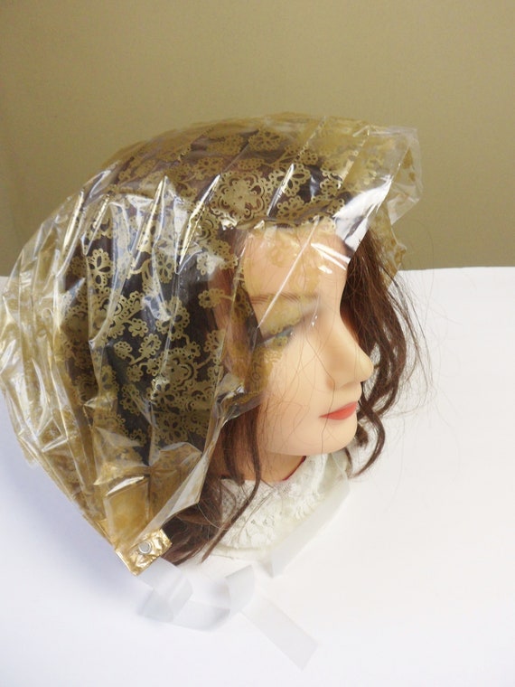 Gold Floral Folding Rain Bonnet with 