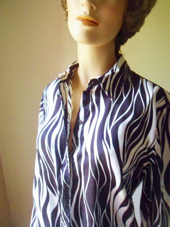 Chaps Button Down Zebra Shirt, Womens Vintage Long