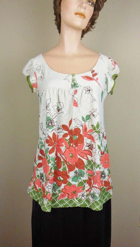 FANG Floral Tunic Top, Vintage Boho Style Long Be… - image 1