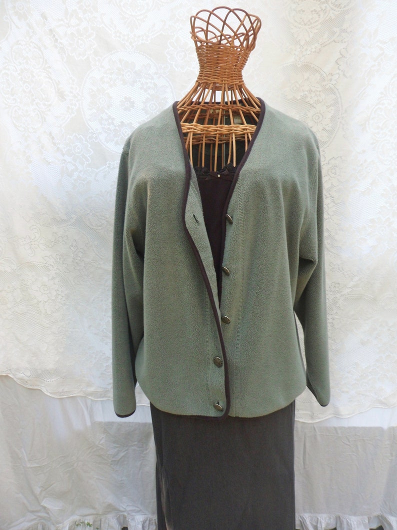 Cardigan Style Button Down Jacket Sage Green Fleece Jacket Green LL Bean Jacket Size Medium