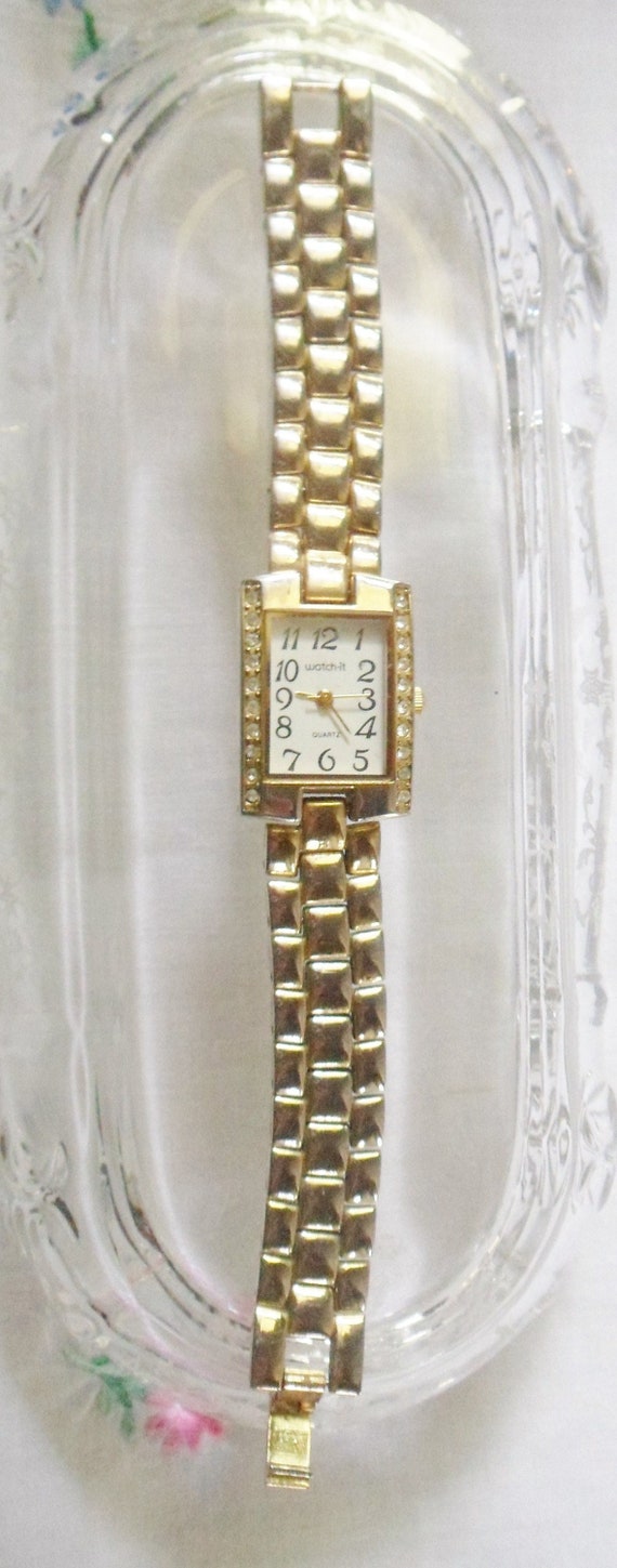 Watch It Rhinestone Wrist Watch, Ladys Gold Quartz