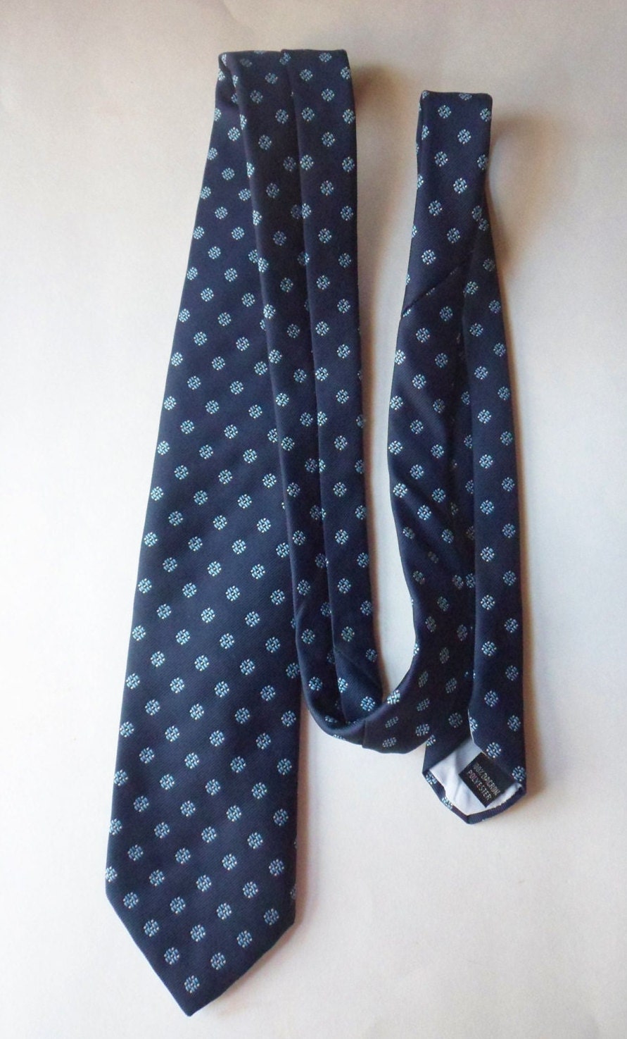 Andhurst Custom Collection Necktie, Vintage Dark Blue Dacron Polyester Tie  With Light Blue Dots 