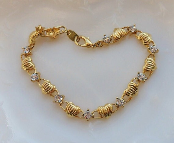 Gold Rhinestone Tennis Bracelet, Vintage Avon Gol… - image 3