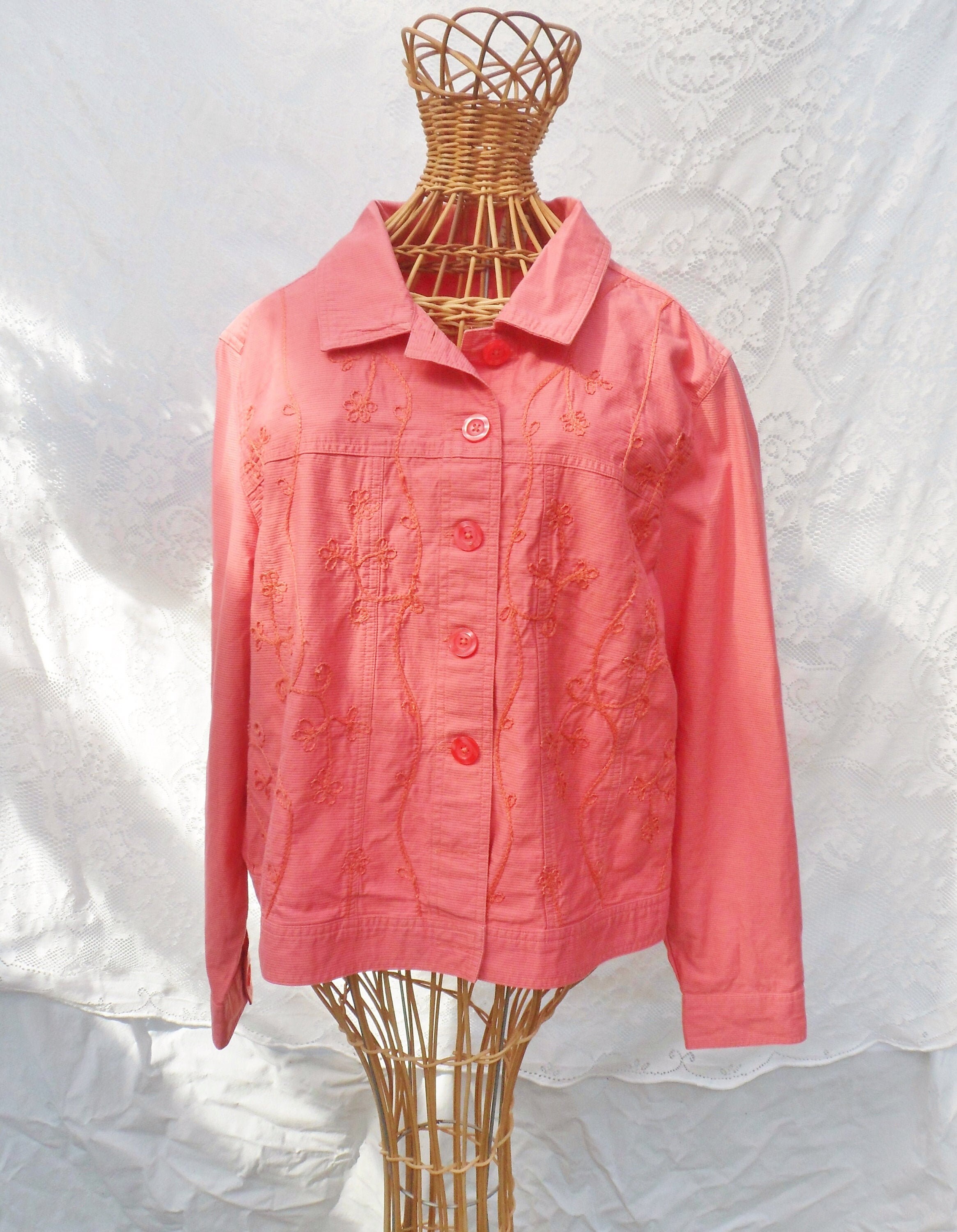 Linden Hill Jacket Embroidered Coral Button Front Jacket - Etsy