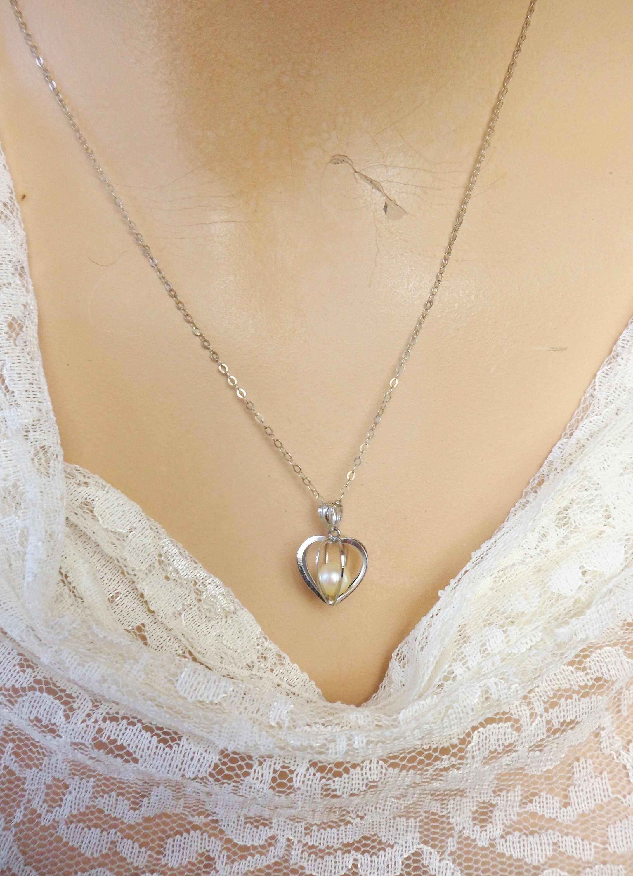 ★TATIANA★ Silver 925 Heart Inside Pearl Necklace NZ2183 MUSINSA | TATIANA (Silver 925) Heart Inside Pearl Necklace