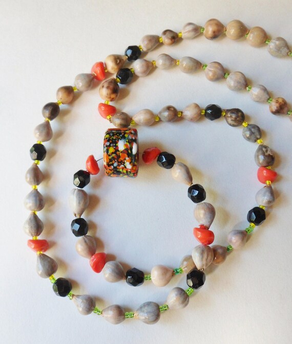 Cardamom Seed Bead Necklace with Millefiori Wheel… - image 3