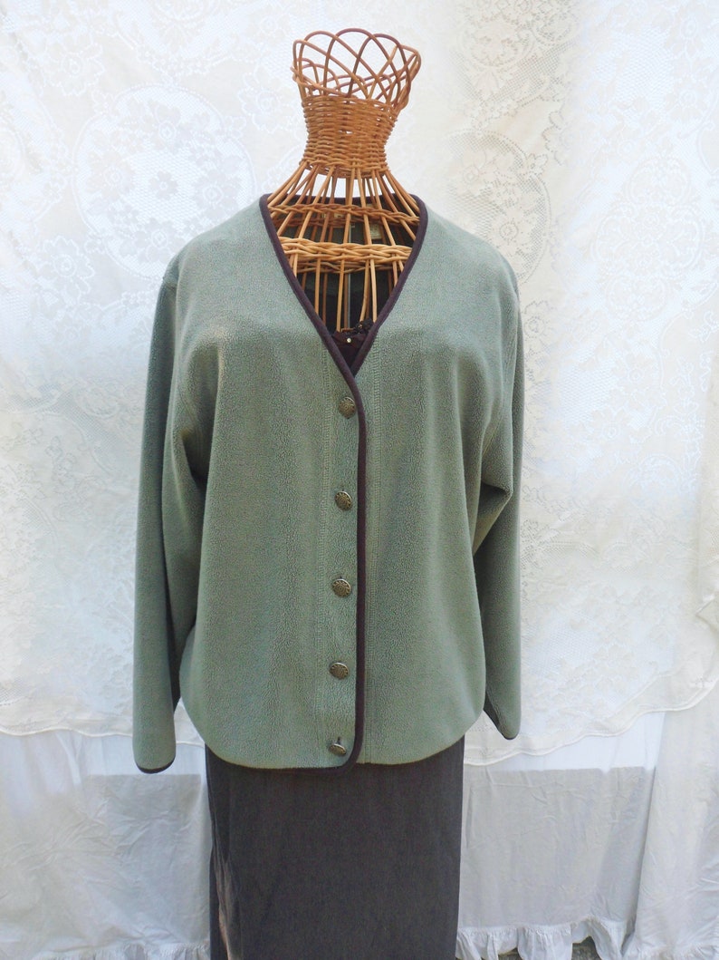 Cardigan Style Button Down Jacket Sage Green Fleece Jacket Green LL Bean Jacket Size Medium
