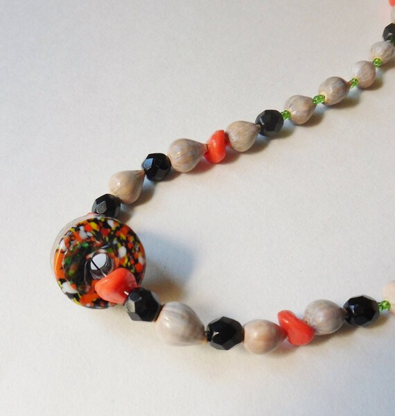 Cardamom Seed Bead Necklace with Millefiori Wheel… - image 2