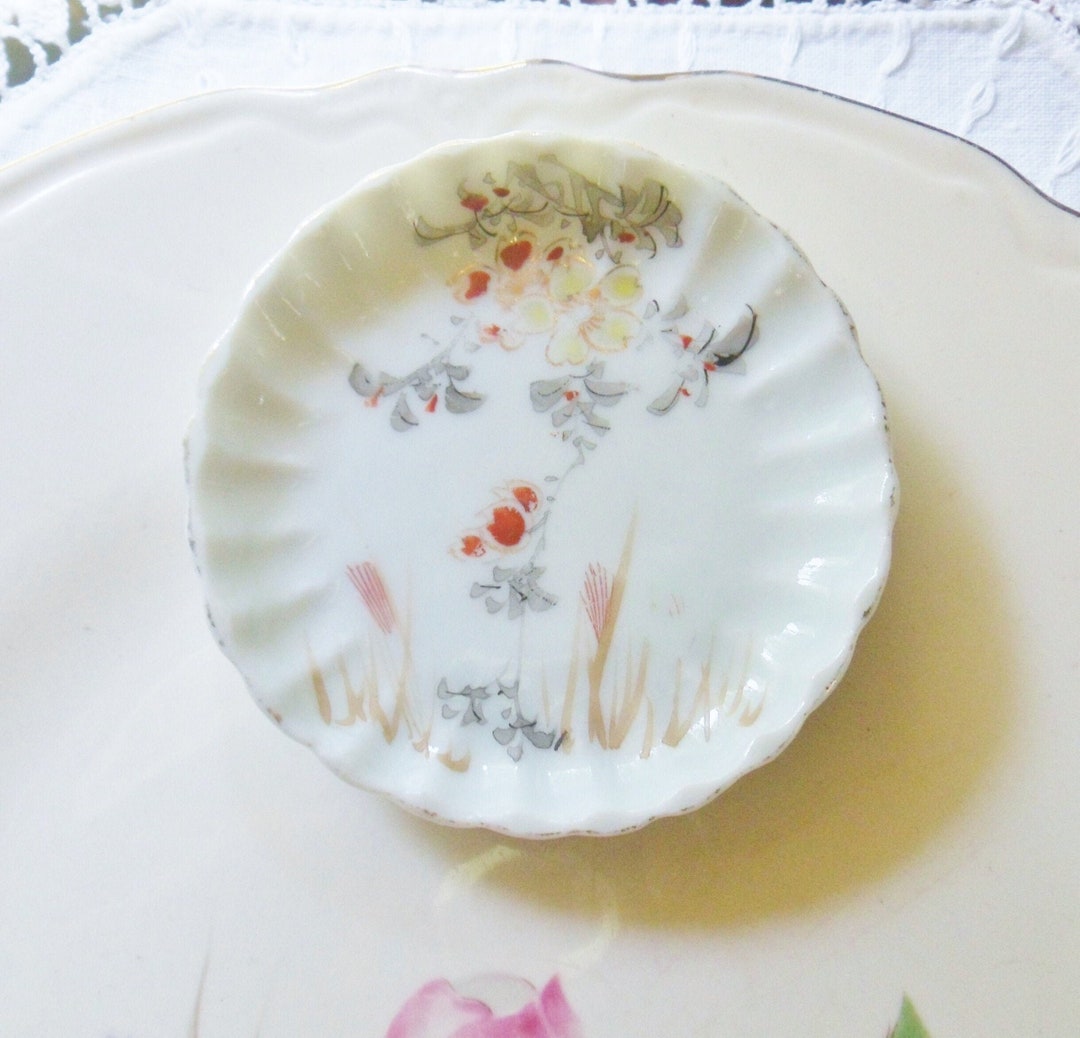 Hand Painted Floral Butter Pat Dish With Ruffled Edge White Etsy