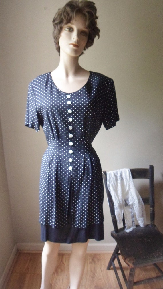 Black and White Polka Dot Dress, Size 10 Petite, V