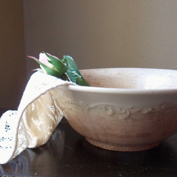 Distressed Bowl, Country Style Stoneware Bowl, Depression Era Serving Bowl