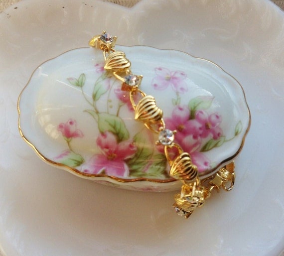 Gold Rhinestone Tennis Bracelet, Vintage Avon Gol… - image 1