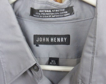 john henry dress shirts Vintage Blue Men's John Henry Fitted Shirt 16 1/2 32-33 Long Sleeve New