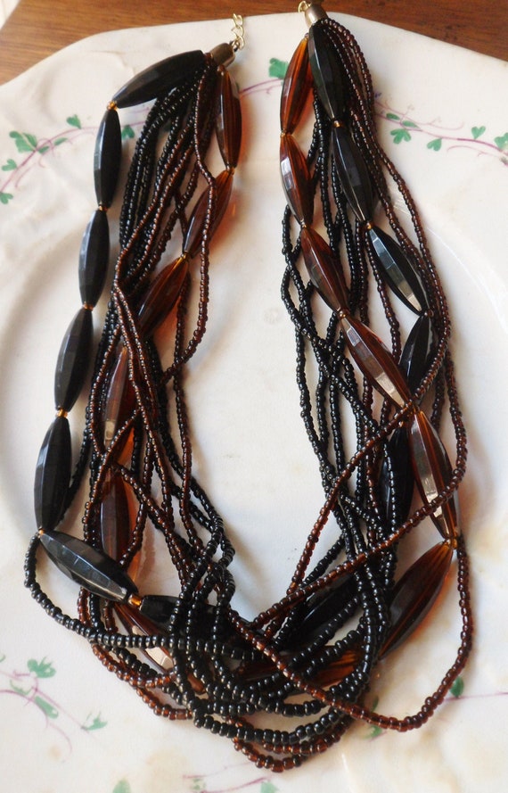 Multi Strand Bead Choker Necklace, Vintage Black a