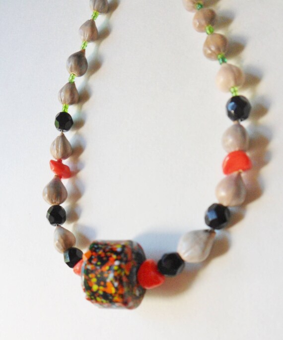 Cardamom Seed Bead Necklace with Millefiori Wheel… - image 4