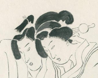 Japanese shunga woodblock print set, monochrome series, Taisho Showa period, 12 prints