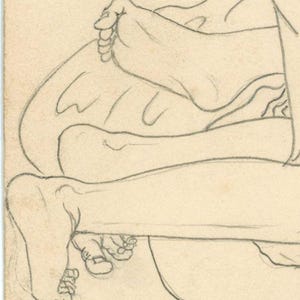 May include: A pencil sketch depicting human anatomy, with a focus on the feet and legs. The drawing is rendered in a realistic style, with detailed attention to the toes and the contours of the limbs. The sketch is on cream-coloured paper.