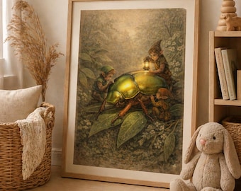 Kerst kever Fairy Art Print | Australische insectenkunst | Afdrukbaar Cottagecore | Betoverde natuur muurdecoratie