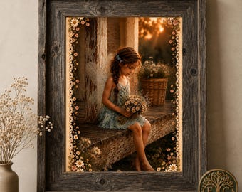 Blauwe cottage-feeprint | Vintage Fae veranda kunst aan de muur (digitale download)
