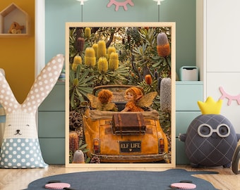 Retro vintage feeënprint | Australian Banksia | Digitale sprookjesdownload| Cottage Botanicals|Feeën in Car