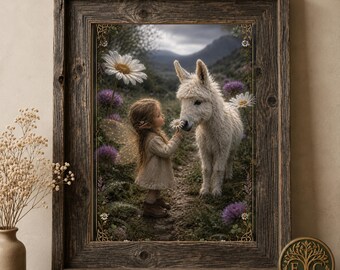 Fairy Donkey Wall Art, grillige kinderkamerdecoratie, Cottagecore Fantasy Print (digitale download)