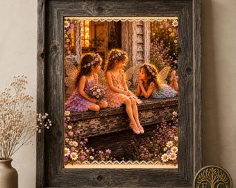 Vriendenprint Cottage Fairy | Vintage verandamuurkunst, grillige zusterschap (digitale download)