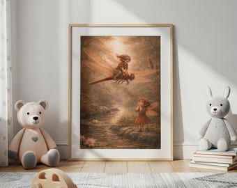 Libel Fairy Art Print | Australische insectenmuurkunst | Grillige afdrukbare Cottagecore | Decor betoverd bos