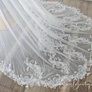 Delicate Ivory Beaded Floral Lace Detachable Overskirt,Bohemian Style Sheer Tulle Weeding Tulle Train for Prom Gown,Custom Length Veil