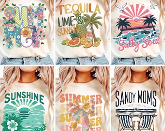 Paquete de archivos SVG para vacaciones de verano en la playa, diseños de camisetas para mamás costeras (descarga digital)