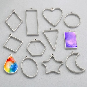 1 Pc Stainless Steel Geometric Bezel Pendant, Hollow Open Back Frame for Resin Jewelry Making