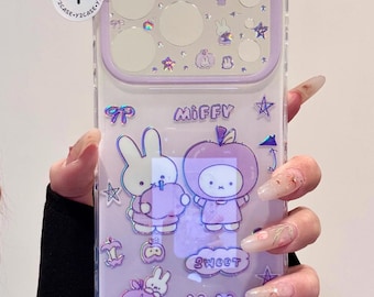 Miffy Clear Purple Case with Pearl Charm, Kawaii Lilac Clear Cover for iPhone 17 16 15 14 13 Pro Max, Y2K Coquette Cute Bunny Gift