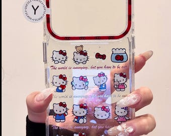 Hello Kitty Clear Case with Bead Charm, Kawaii Y2K Red Bow Cover iPhone 17 16 15 14 13 Pro Max, Cute Aesthetic Y2K Gift for Teen Girls