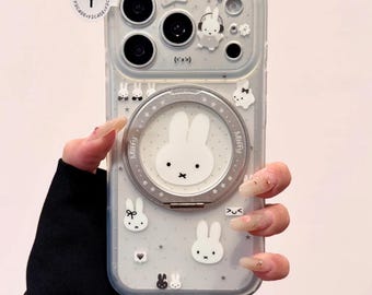 Miffy MAGSAFE Clear Case with Ring Grip & Charm, Kawaii White Bunny Cute Phone Cover iPhone 17 16 15 14 13 Pro Max, Y2K Coquette Gift