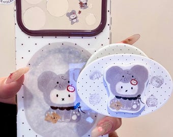 Cute White Miffy Case with Circle Grip & Beaded Charm, Kawaii White Purple Cover iPhone 17 16 15 14 13 Pro Max, Y2K Coquette Gift for Her!!!