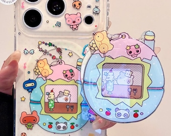 Retro Tamagotchi MagSafe Case with Grip & Charm, Kawaii Tamago Tchi Phone Cover iPhone 17 16 15 14 13 Pro Max, Cute Y2K Nostalgia Game Gift