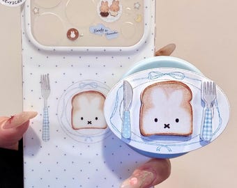 Toast White MAGSAFE Case with Oval Grip & Star Charm, Kawaii Blue Clear Cover iPhone 17 16 15 14 13 Pro Max, Y2K Coquette Gift Set
