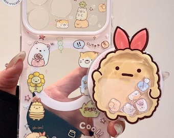 Kawaii Sumikko Gurashi MagSafe Case with Shaker Grip & Charm, Cute Anime Character Protection Cover iPhone 17 16 15 14 13 Pro Max Y2K Gift