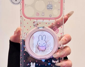 Miffy MAGSAFE Case with Circle Grip & Beaded Charm, Kawaii Pink Clear Phone Cover iPhone 17 16 15 14 13 Pro Max, Cute Y2K Gift for Her