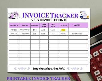 Factuurtracker | Afdrukbaar factuurlogboek | Planner voor kleine bedrijven | Klantbetalingsoverzicht | Digitale PDF-download