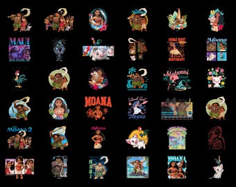 Retro Disney Moana PNG Bundle Digital Download, Maui Hei Hei Pua Clipart for Sublimation, Vintage Island Princess Wayfinder Squad Shirt
