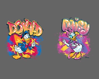 Retro Disney Donald Daisy Duck PNG, Vintage Graffiti Clipart for Sublimation, 90s Streetwear Hip Hop Bubble Font Matching Couple PNG