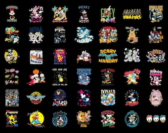 Retro Disney Mickey Mouse PNG Bundle Digital Download, Winnie the Pooh Donald Duck Clipart for Sublimation, Vintage 2026 Family Trip PNG