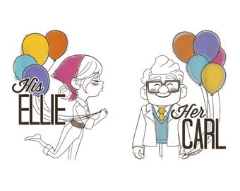Retro Disney Pixar Up PNG Bundle Digital Download, Carl and Ellie Balloons Clipart for Sublimation, Vintage Couple His Ellie Her Carl PNG